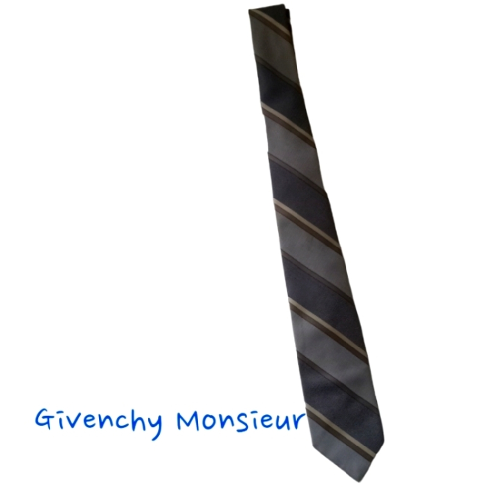 Givenchy Men's Slate Blue and Gray Vintage Striped Tie